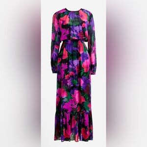 J. Crew Long-sleeve chiffon midi dress in watercolor floral in Sz XS